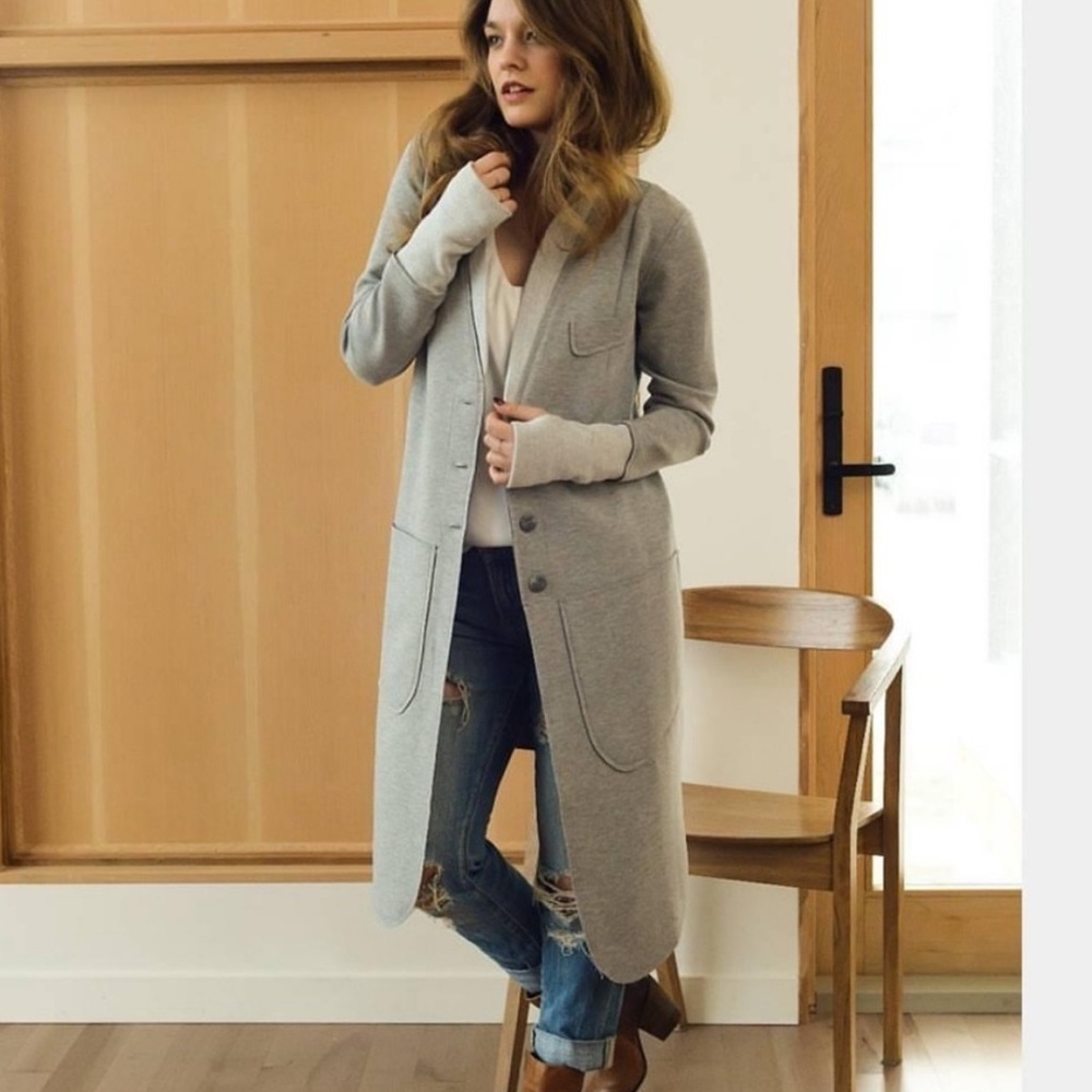 Women's Light Gray Long Knit Trench Coatigan